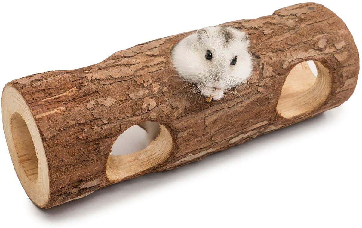 Hamster Tunnel Tube Chew Toy Natural Wood Squirrel Forest Hollow Tree Trunk Bridge,Hideout Molar Bed Nest House Playing Hut for Chinchilla Guinea Pig Gerbil Rat Mice Ferret Small Animals,15CM