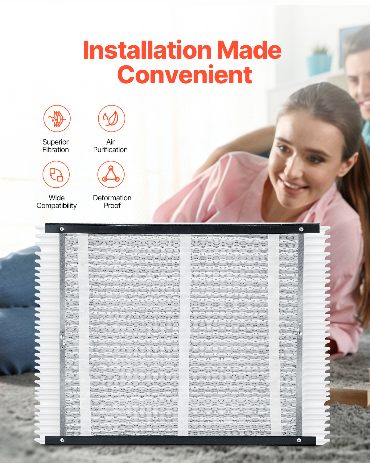 VEVOR 20 x 25 x 4 Furnace Filter, MERV 16 HVAC Ac Filters,12-Month Electrostatic Pleated Air Conditioner Filters, 2-Pack (Actual Size: 20.47 x 25.20 x 3.98 Inch) for Capturing Dust, Smog, Pet Dander