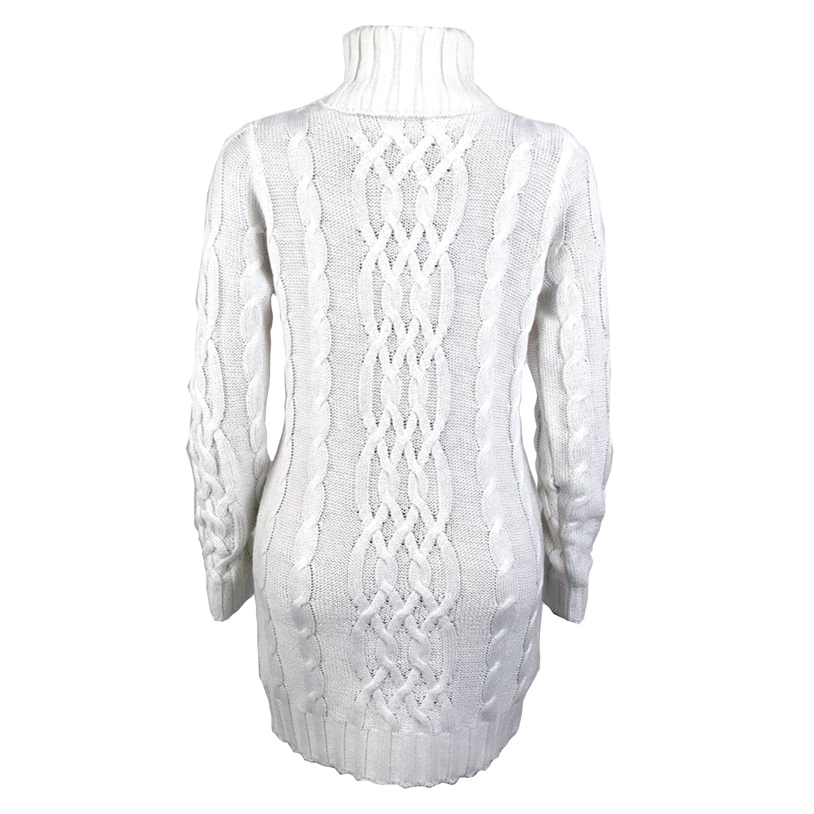 Women's Sweater Cable Knitted Long Sleeve Turtleneck Knitted Mini Dress Casual Slim Pullover Tops