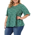 thumbnail image 2 of Blusas de talgrande pamujer, con estampado floral, ligeras, con cuello en V, pababydoll Verde 3XL, 2 of 6