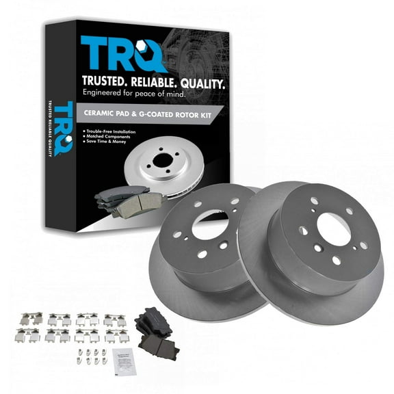 TRQ Rear Brake Pad & Rotor Kit Brake Pads Brake Rotor Ceramic Premium G-Coated Fits Select 2007-2012 Lexus ES350 2008-2012 Toyota Avalon 2007-2011 Camry