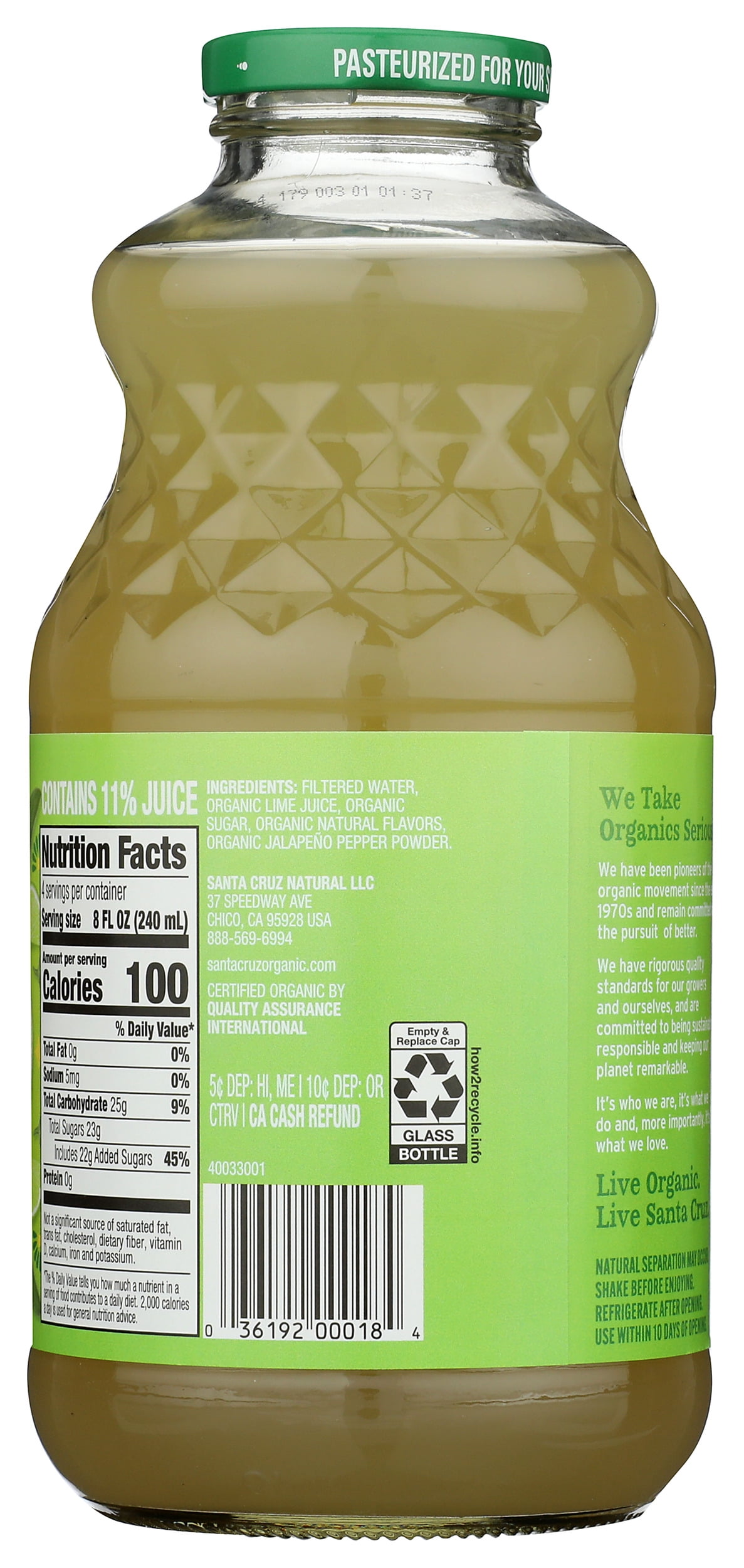 Pack of 6, Santa Cruz Organic Jalapeño Limeade Beverage, 32 fl oz