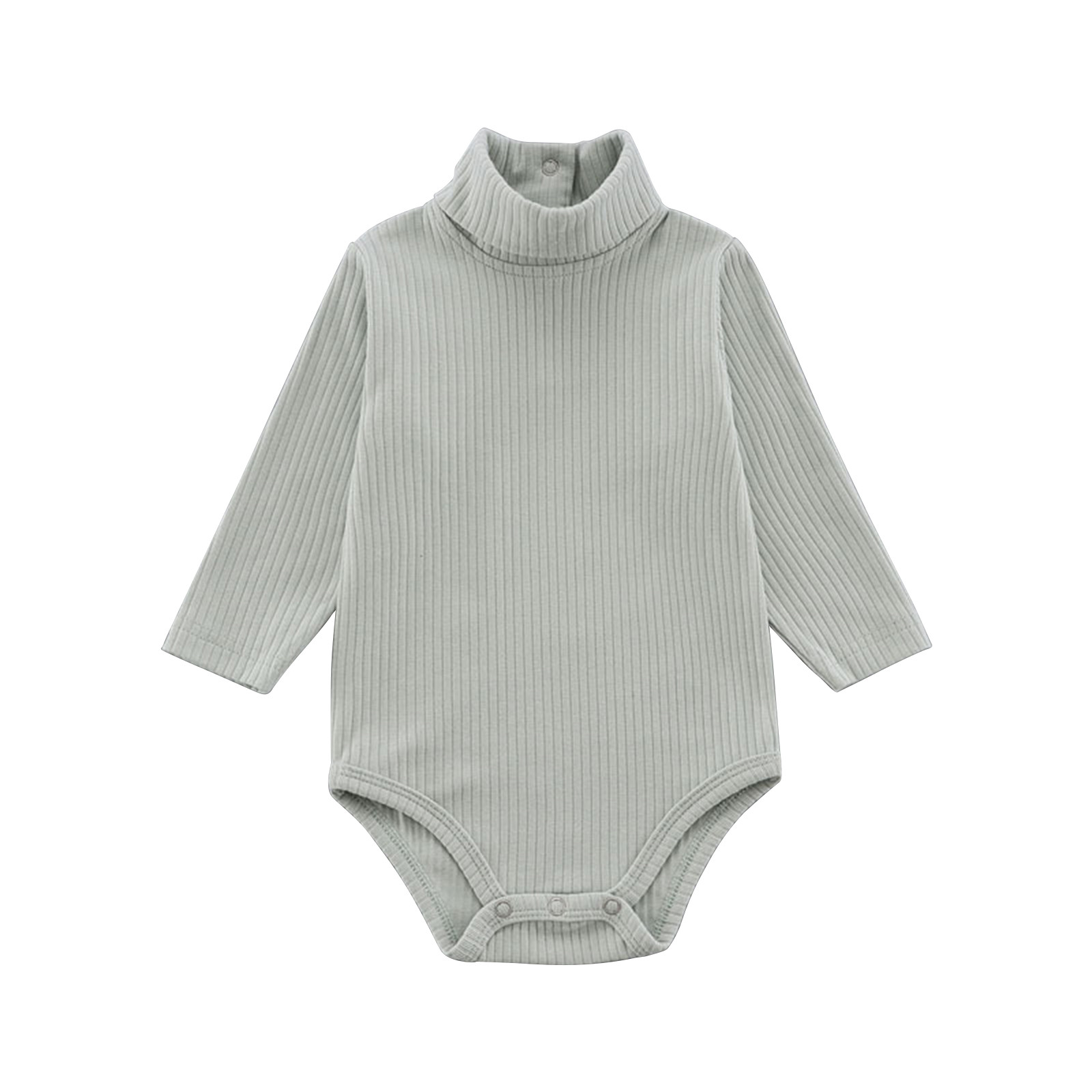 FAIWAD Baby Girl Boy Romper Long Sleeve Turtleneck Jumpsuit Ribbed Button Spring Bodysuit