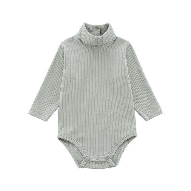 FAIWAD Baby Girl Boy Romper Long Sleeve Turtleneck Jumpsuit Ribbed Button Spring Bodysuit