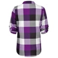 thumbnail image 4 of LISTHA Plaid Shirts for Women Trendy V Neck Cotton Cuffed Work Tops Fashion Long Sleeve Blouses Casual Tops Purple XL, 4 of 9