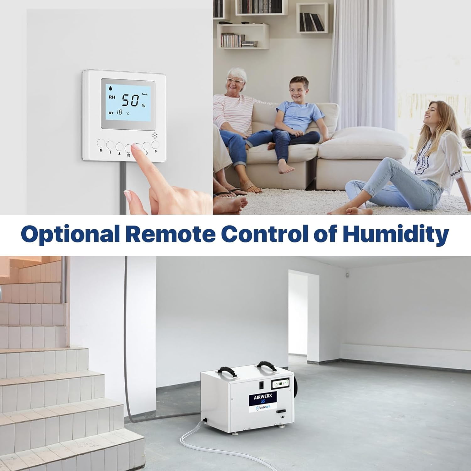 BaseAire Basement Crawl Space Dehumidifier 113 Pint with Continuous Drain Hose, Compact Commercial Industrial Home Dehumidifiers for Crawlspace Garage Attic Whole House