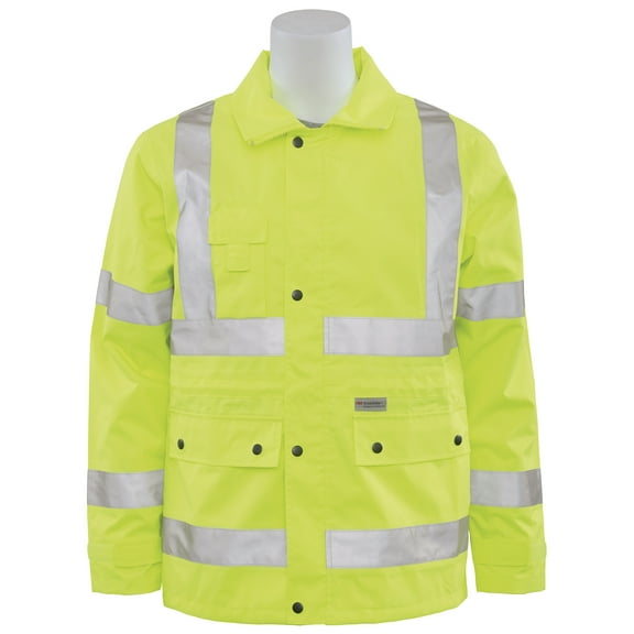 ERB Safety S371 Ansi Class 3 Raincoat Woven Oxford Pu Coating 8.6Mm Hi-Viz Lime - Zipper
