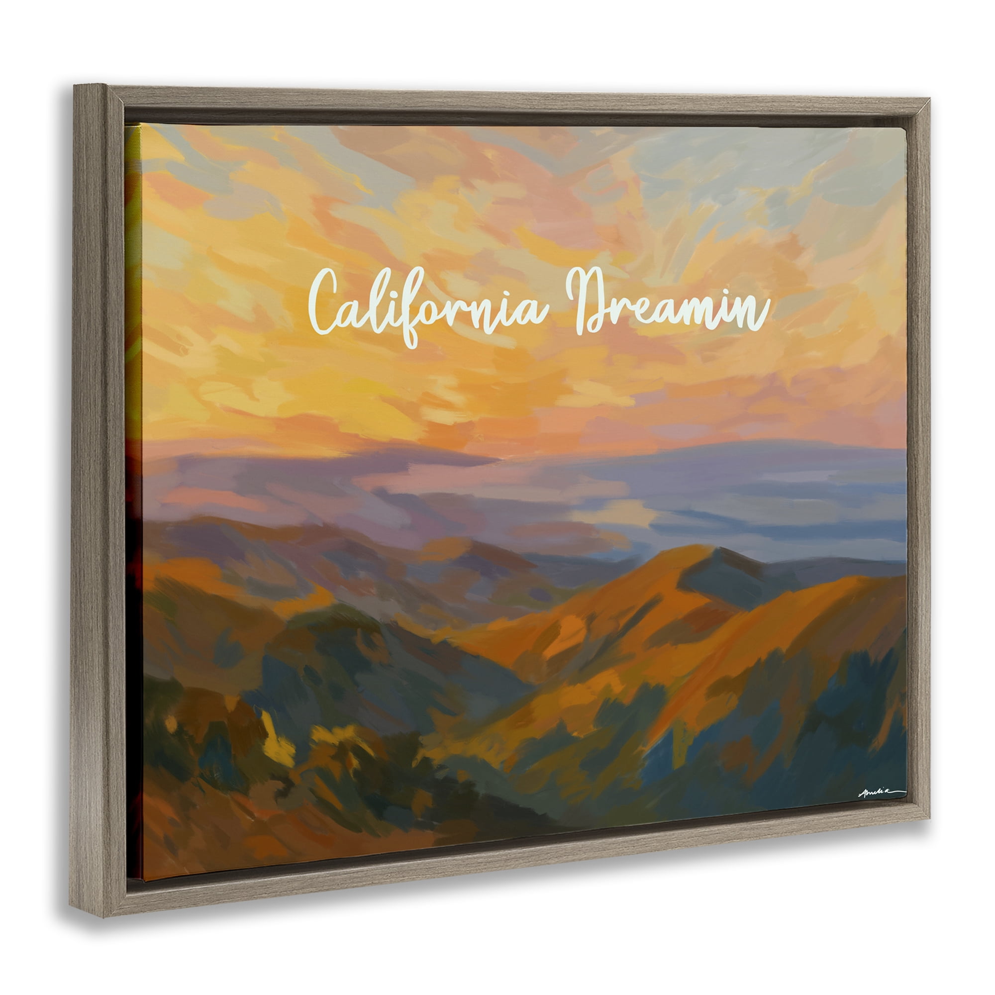 Stupell Industries California Dreamin' Mountains Brown Framed Floater Canvas Wall Art, design by Amelia Noyes