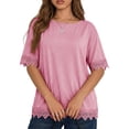 thumbnail image 2 of Gynyvoja Women'S Summer Tops Oversized Short Sleeve Shirts Casual Loose Lace Patchwork T-Shirt Outfits Pink XXL, 2 of 7