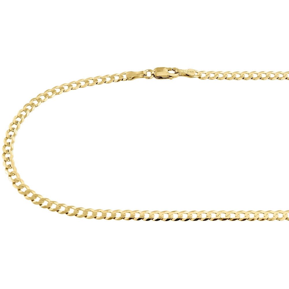 Real 10K Yellow Gold 3.0MM Solid Plain Cuban Link Style Chain Necklace 26"