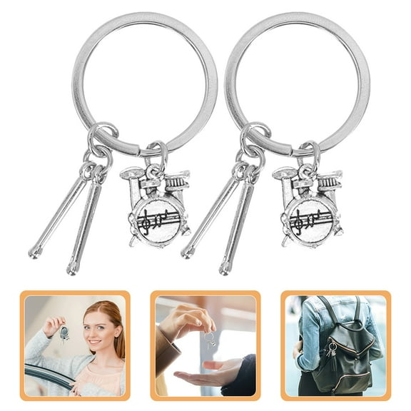 OUNONA 2pcs Drum Keychain Percussion Drumsticks Key Ring Snare Drum Music Instrument Keychain Rock Band Hanging Ornament for Percussionists