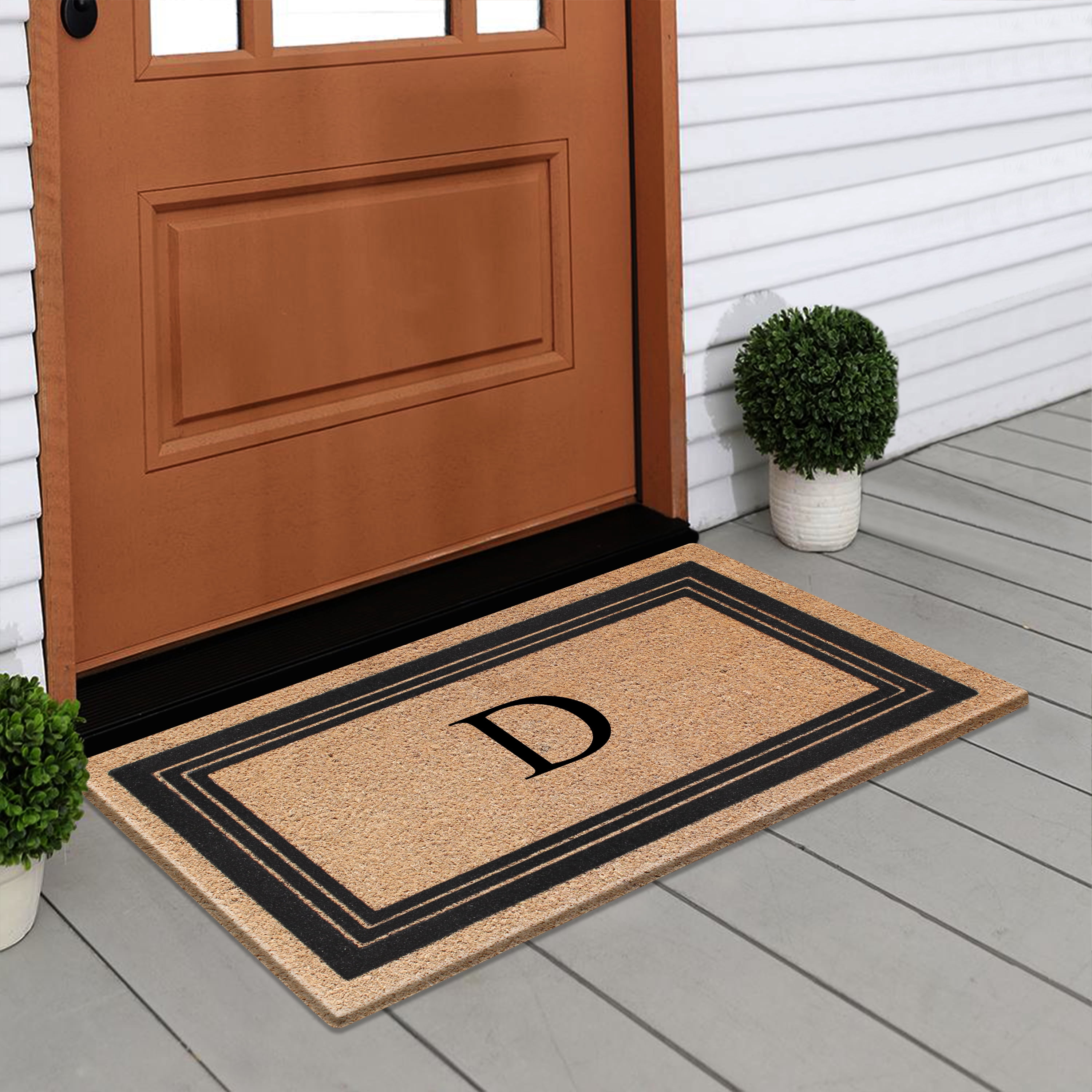 A1HC Natural Coir Monogrammed Entrance Door Mats, Durable Large Outdoor Rug, Non-Slip, Flock Doormat, Thin-Profile Heavy Duty Door Mat, Indoor Outdoor Front Door, High Traffic Areas, 18" X 30"
