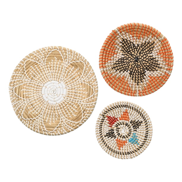 Cestas para Decoración de Pared Unique Bargains Conjunto de Decoración Bohemias de Pared de Paja 3 Piezas