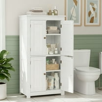 Ktaxon Bathroom Floor Storage Cabinet, Freestanding Cabinet with 4 Doors, Adjustable Shelves, White