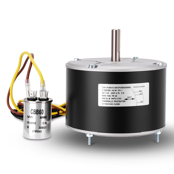 Condenser Fan Motor with Capacitor 1/10HP 1100RPM 208-230V 48 Frame 5KCP39BGS069S