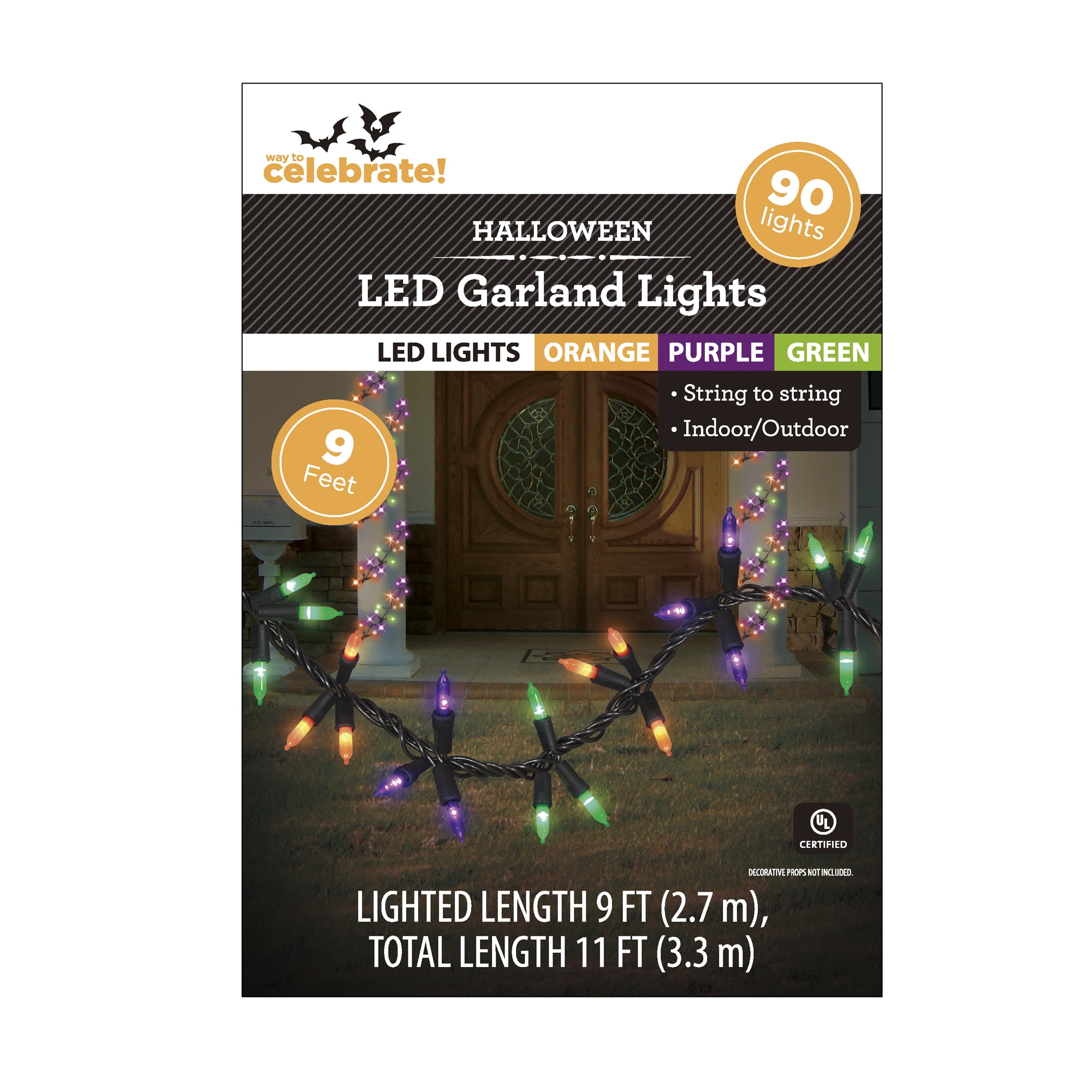 Multicolor Garland Lights, 90CT, LED, 9ft, Halloween Indoor/Outdoor, by Way To Celebrate