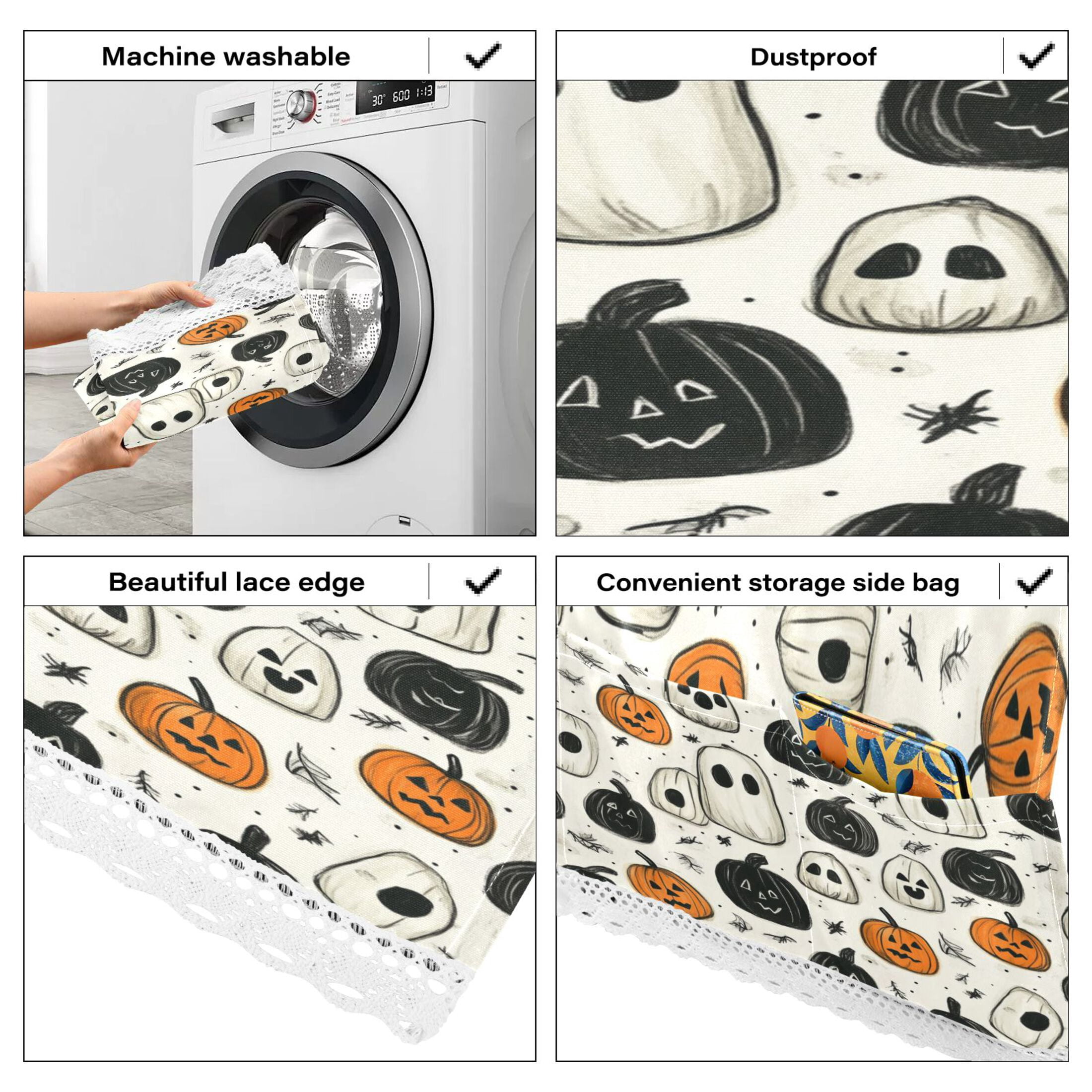 Ghosts and PumpkinsWasher and Dryer Covers Dust-Proof and Oil Resistant Fridge Cover with 4 Storage Pockets Washing Machine Top Cover for Laundry Kitchen Home 51.2 x 22 In