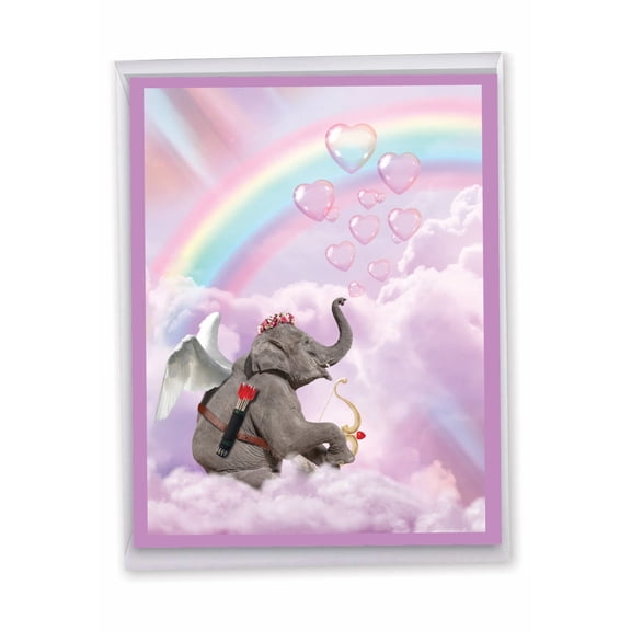 NobleWorks Jumbo Valentine's Day Greeting Card 8.5 x 11 Inch with Envelope (1 Pack) Large Jumbo Elefantasy Adventures - Hearts J10307BVDG