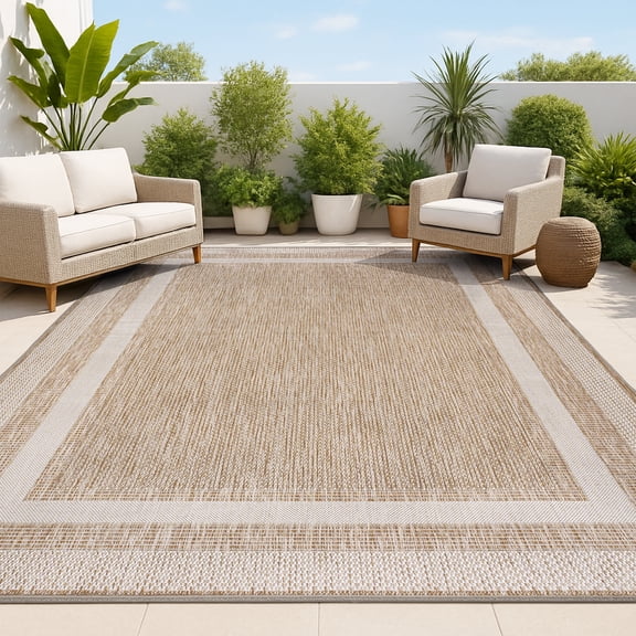JONATHAN Y TUSCAN SUN 5 x 8 Area Rug, Dover 3-Stripe Border - Beige/Cream, TSN209A-5
