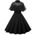thumbnail image 2 of Fesfesfes Women Dress Solid Color Lace Long Dress Cape Stand Collar Shawl Two-Piece Doll Collar Sling Dress, 2 of 6