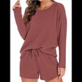 thumbnail image 3 of Conjunto de Pijama para Mujer, de Punto Gofre, Informal, de Dos Piezas, con Bolsillos Rojo Marrón S, 3 of 9