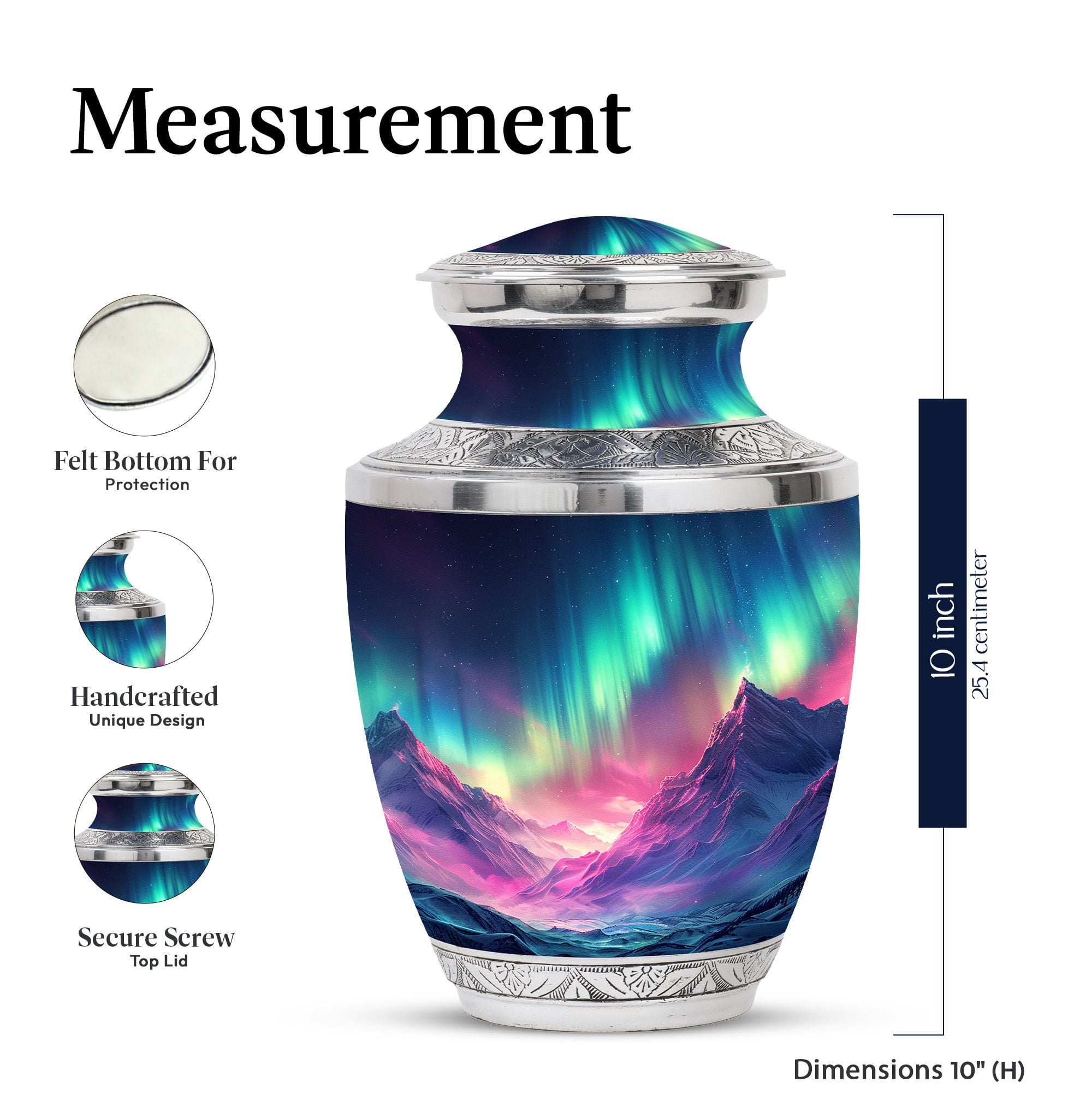 KARYLIZ Aurora Borealis Large Urn For Human Ashes - Adult Urns For Human Ashes Women - Cremation Urns Large Adult - Adult Urns For Human Ashes Men - Cremation Urns For Human Ashes (Size - 10inch)