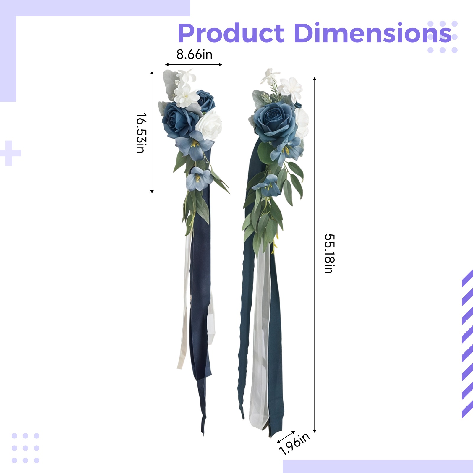 10 Pcs Wedding Aisle Chair Decorations, Pew Flowers for Wedding Ceremony Aisle, Blue and White Flower Combination, Artificial Flowers with Silk Ribbon, Ideal for Indoor and Outdoor Ceremonies