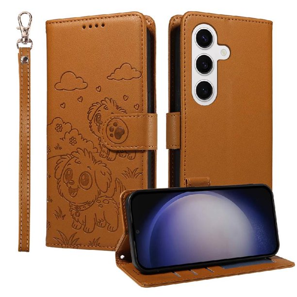 Funda Cartera GANGXUN con Diseño de Perrito en Relieve para Samsung Galaxy S25 Plus , Protección 360° con Ranuras y Correa Desmontable