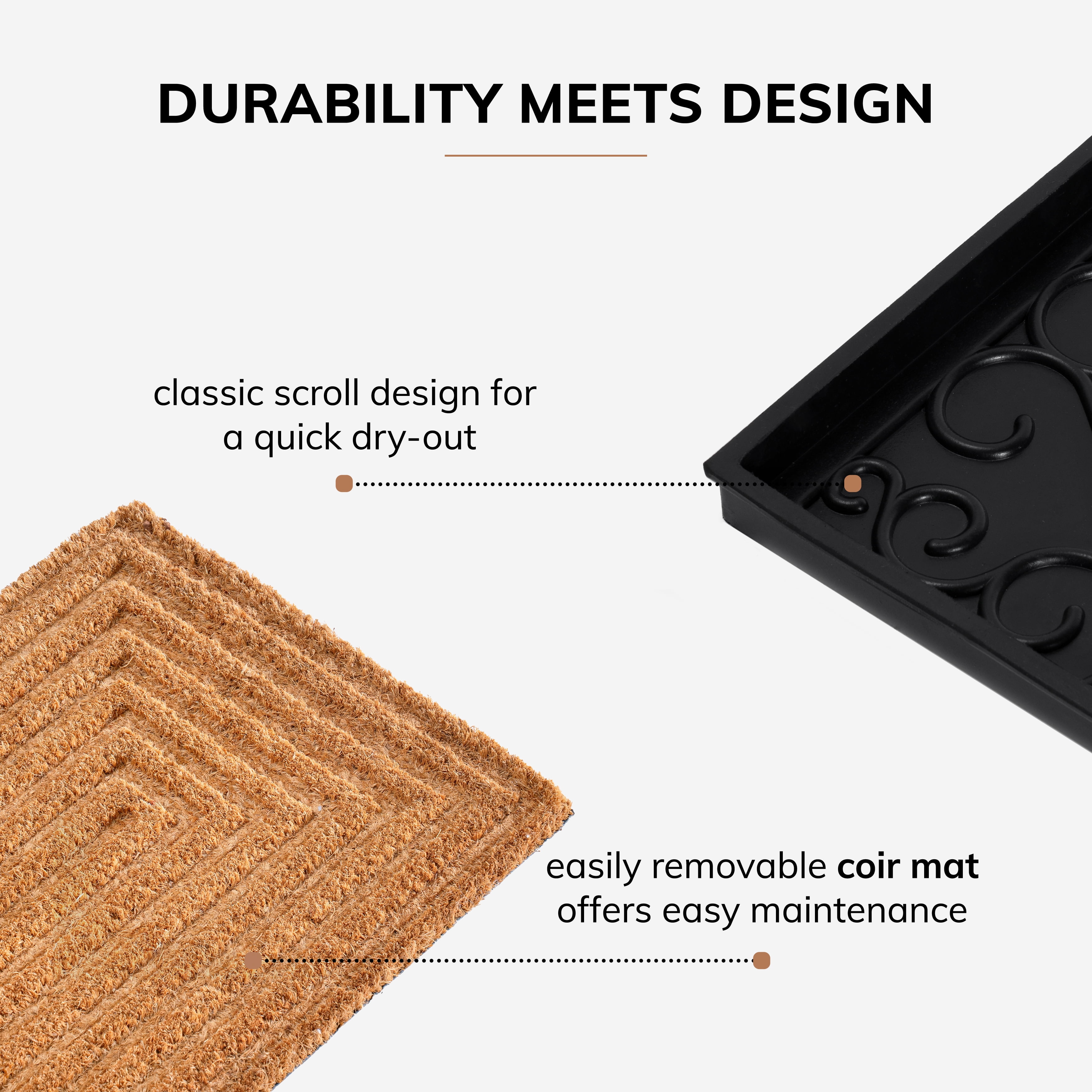 Natural & Recycled Rubber Boot Tray with Rectangle Embossed Coir Insert