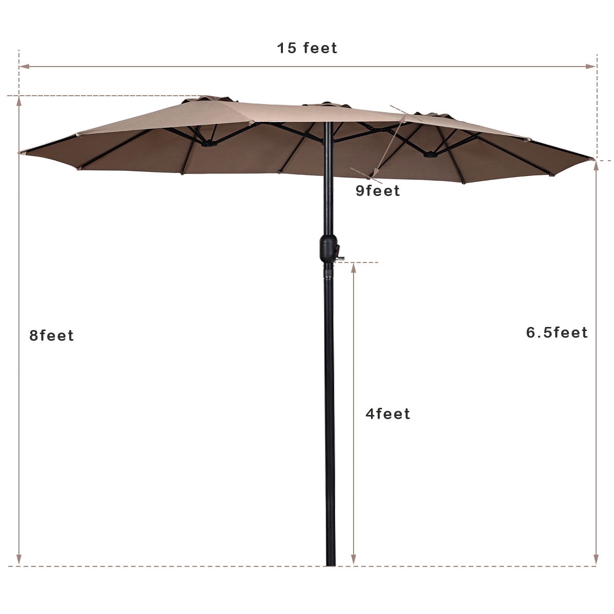Topbuy 15'Patio Umbrella Double-Sided Outdoor Shade Offset Tan