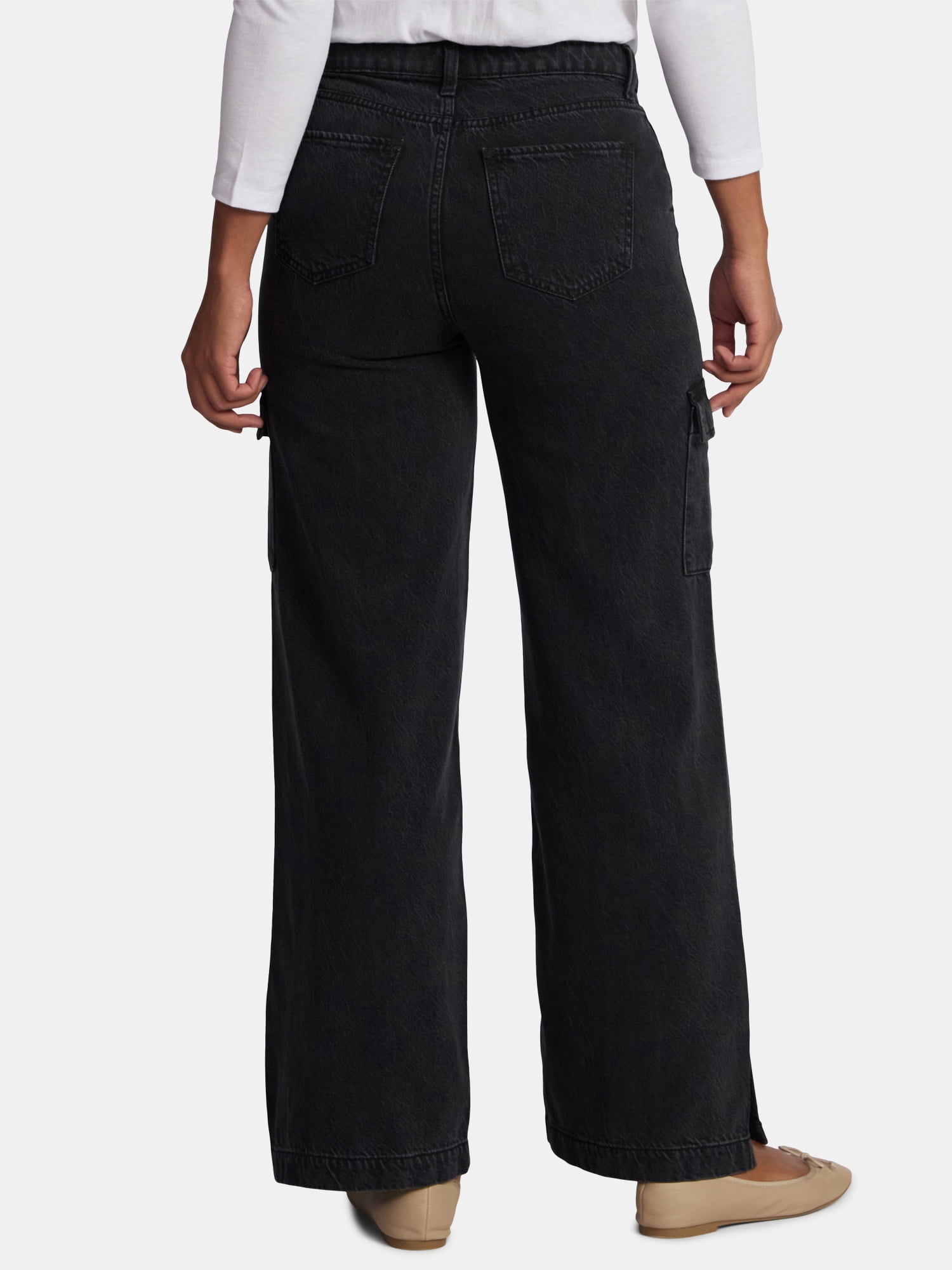 Time and Tru Women's Wide Leg Cargo Jeans, 31" Inseam, Sizes 0-20