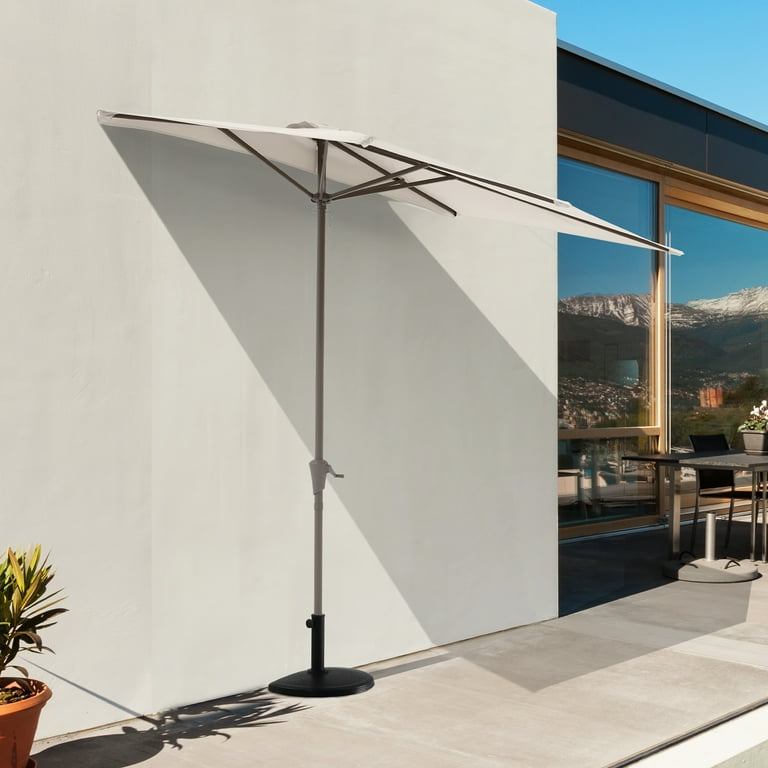 4 half patio umbrella COBANA 7.5’ by 4’ Half Rectangular Outdoor Patio Umbrella with Base  Included, Perfect for Balcony, Garden, Deck, Cream White