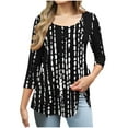 thumbnail image 2 of JTZGDY Summer Tunic Tops for Women Dressy Casual 2025 Fashion 3/4 Lenght Sleeve Floral Printed Ruched Pleated Crewneck Graphic T-Shirts Loose Fit Curvy Hem Blouse Black#01 L, 2 of 7