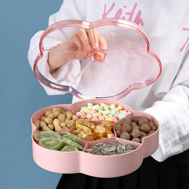 LUVCOSY 2 Pack Pink Snack Tray with Lid, 12 Inch Candy and Nut Divided  Serving Tray with Lid, Round Appetizer Trays with 6 Compartments, Plastic  Food