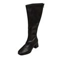 thumbnail image 2 of Women's Knee High Boots Zippered Casual Winter Boots Low Block Heel Solid Color Faux Leather Comfortable Walking Shoes for Daily Outdoor Indoor Use Black D, 2 of 9