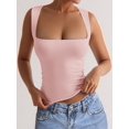 thumbnail image 6 of Women'S Square Neck Sleeveless Double-Layer Tank Tops Basic Tight T Shirts Pink S, 6 of 7