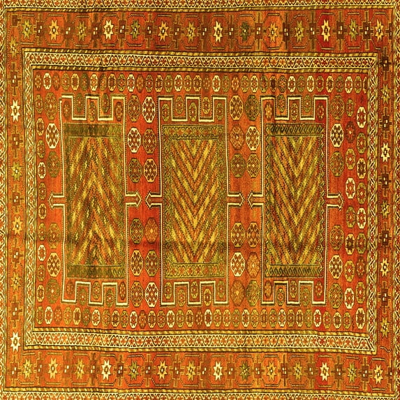 Ahgly Company Machine Washable Indoor Square Persian Yellow Traditional Area Rugs, 8' Square