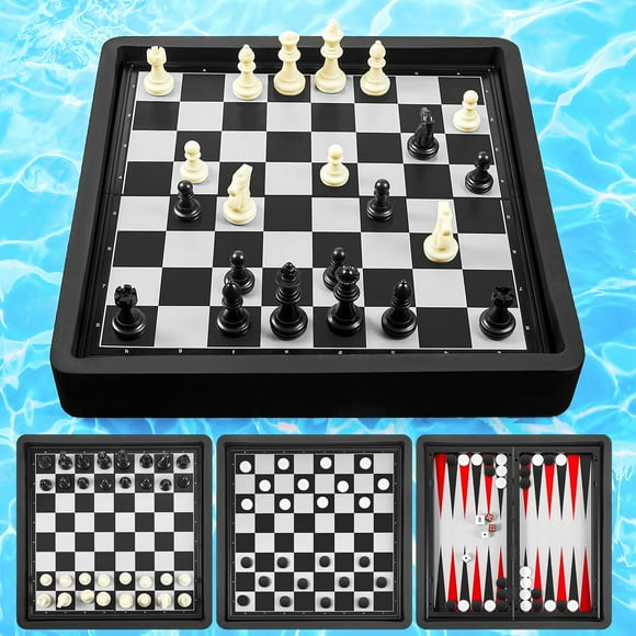 Liliful Floating Multi Game board Reversible Foldable Chess Board Tic Tac Toe Portable Travel Backgammon Chess and Checkers Game Set Pool Board Games for Family Pool Pl