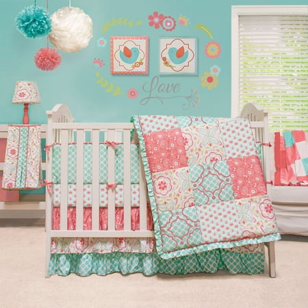 The Peanut Shell Baby Girl Crib Bedding Set - Coral and ...