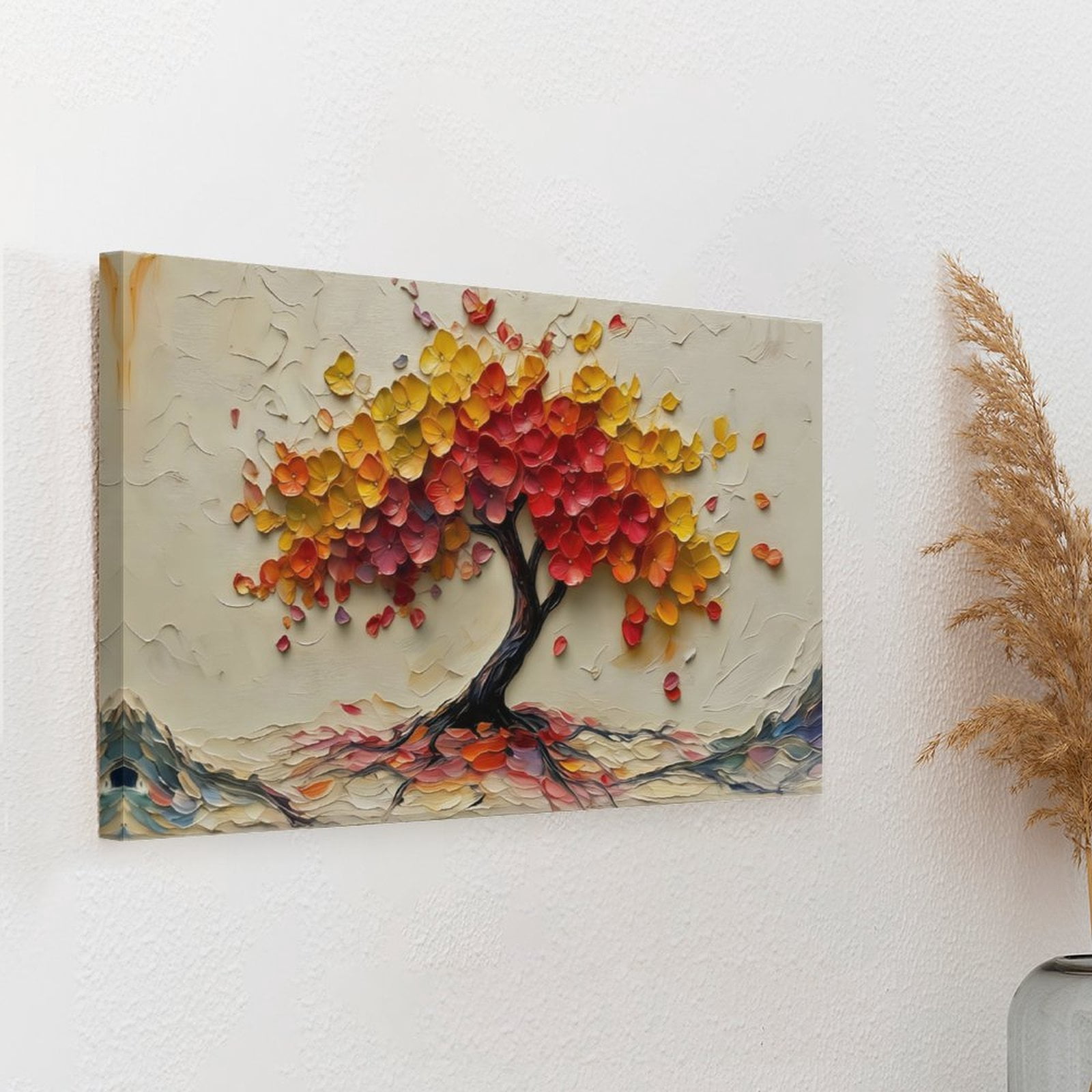Tree of Life Canvas Wall Art, Textured Abstract Tree Oil Painting Style Print, Waterproof Canvas Artwork for Living Room Bedroom Office Home Decor