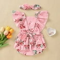 thumbnail image 2 of Babibeauty Newborn Baby Girl Romper Ruffle Foral Sleeveless Onesies Fly Sleeve Jumpsuit Headband Summer Outfits Clothes, 2 of 6