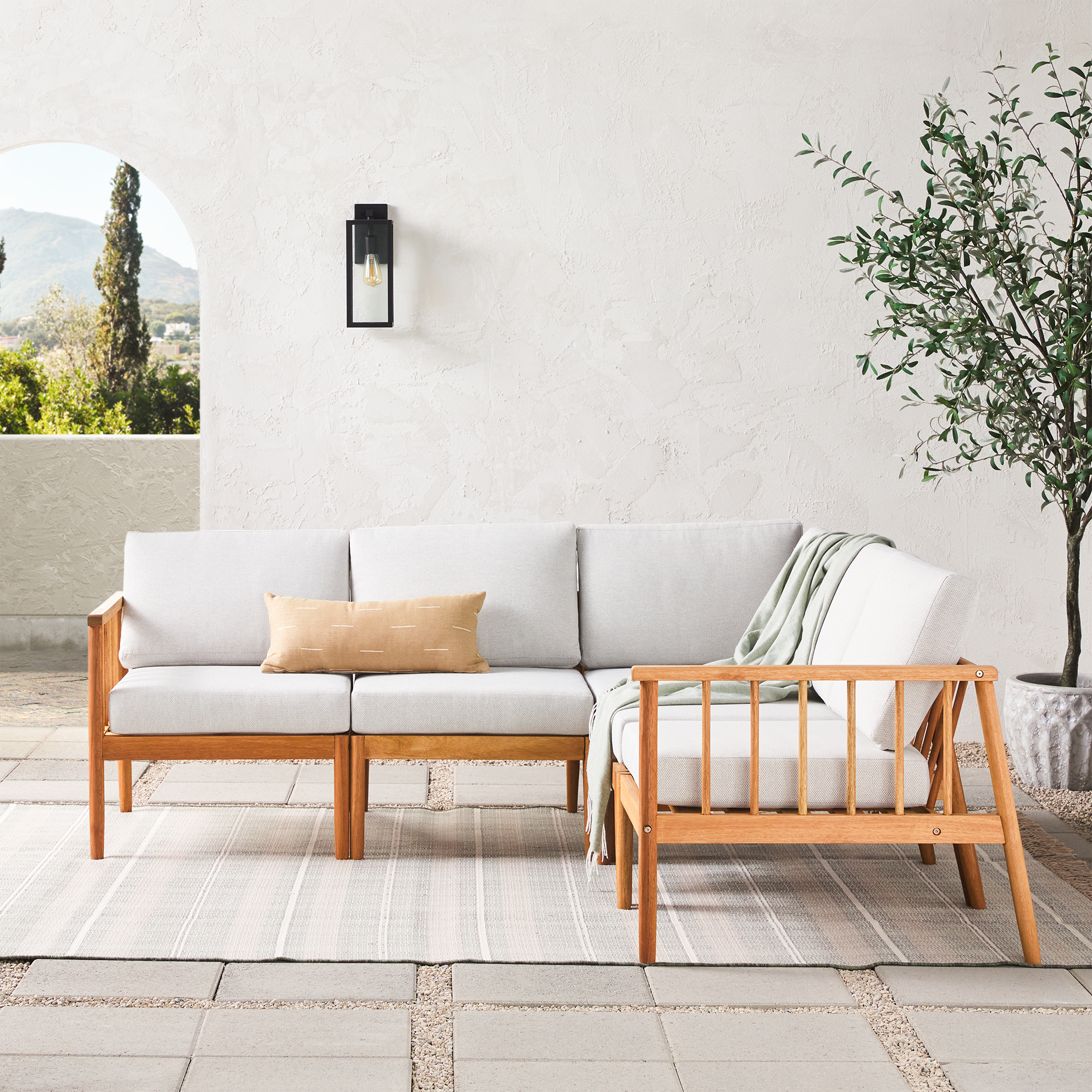 Walker Edison Modern 5-Piece Outdoor Modular Sectional Set, Natural