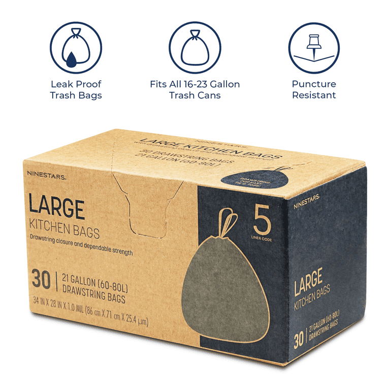 Nine Stars Kitchen Trash Bags, 21 Gallon Garbage Bags with