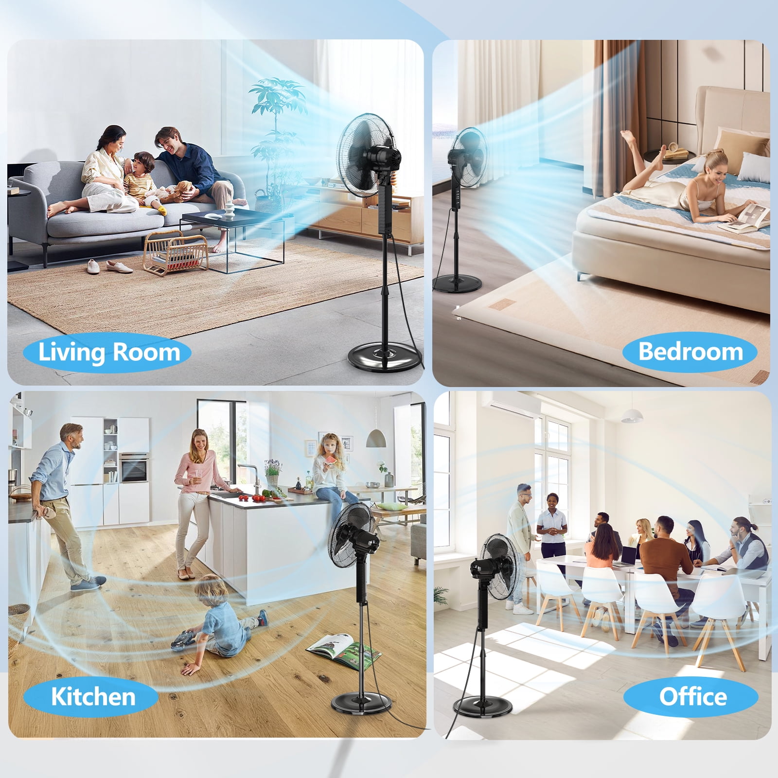 2 Pack Qunler 16'' Pedestal Oscillating Fan with Remote Control, Stand Up Fan Adjustable Height, 3-Speed, Electric Cooling Fans for Bedroom Home Office Use