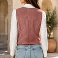 thumbnail image 5 of Women's Faux Suede Sleeveless Vest V Neck Button Down Business Casual Waistcoat Retro Layering Tank Jacket for Daily office Wear Pink, 5 of 9