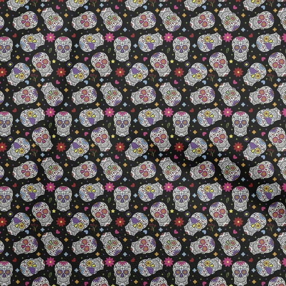 oneOone Viscose Chiffon Black Fabric Skull Fabric For Sewing Printed Craft Fabric By The Yard 42 Inch Wide-aB