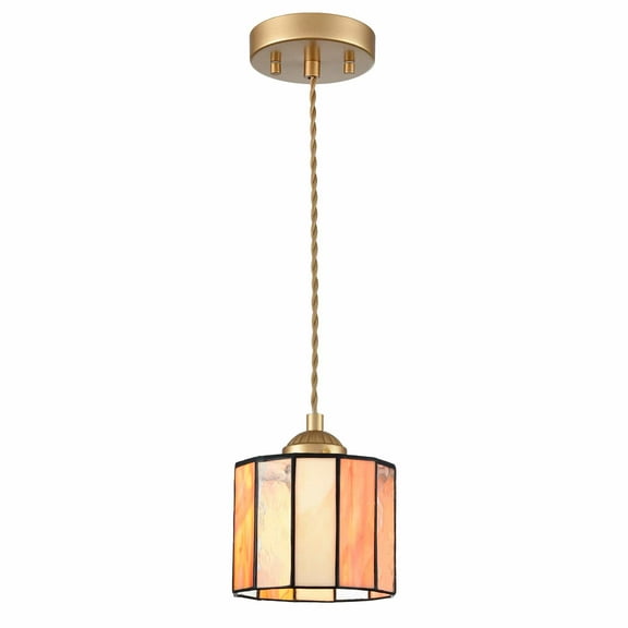 Claxy Tiffany Style Pendant Light with Beige Stained Glass Shade