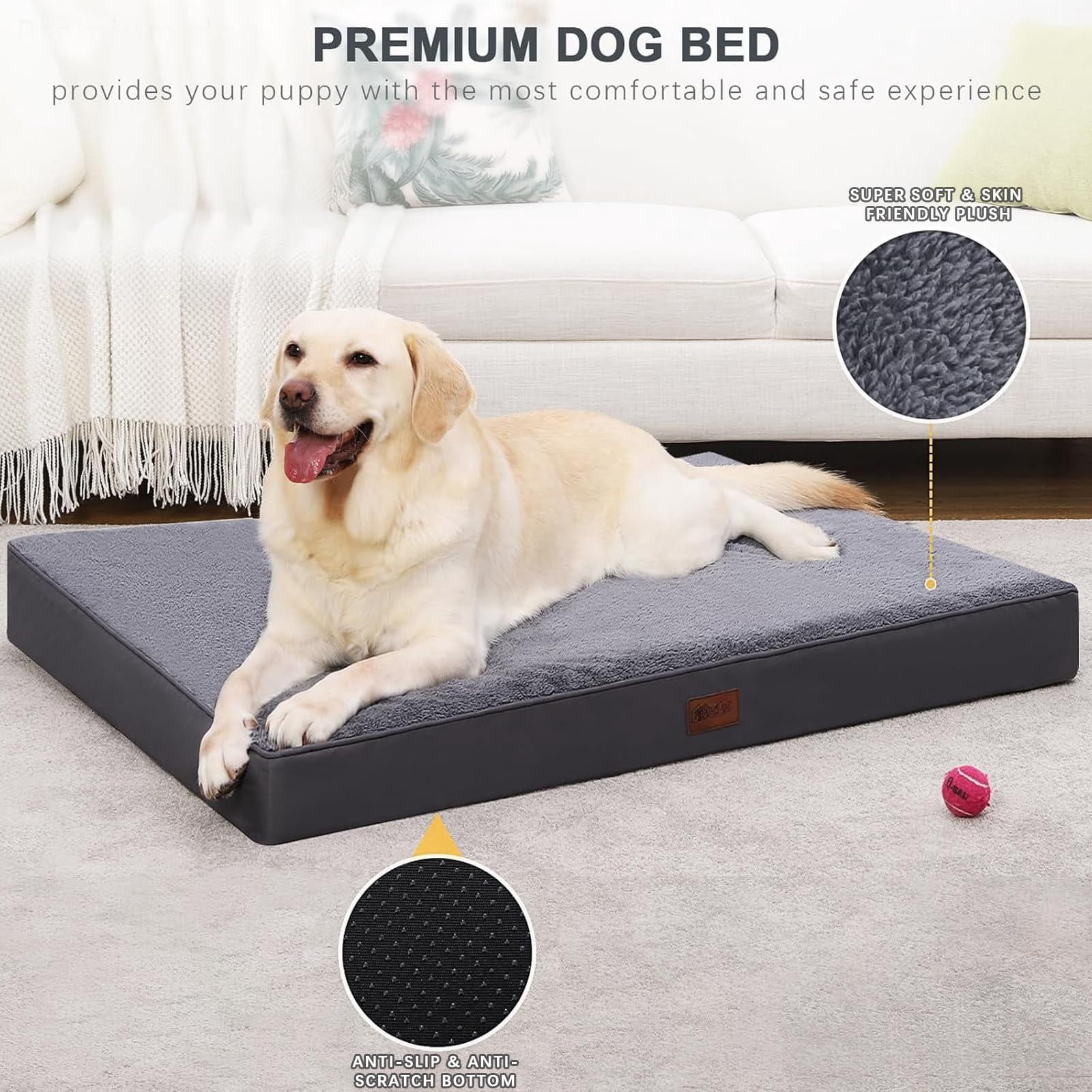 Waterproof Dog Bed Medium Size Beds For Crate With Removable Washable Cover Egg-crate Foam Pet Pad Mat Anti-slip Bottom  35x22 Inch Grey