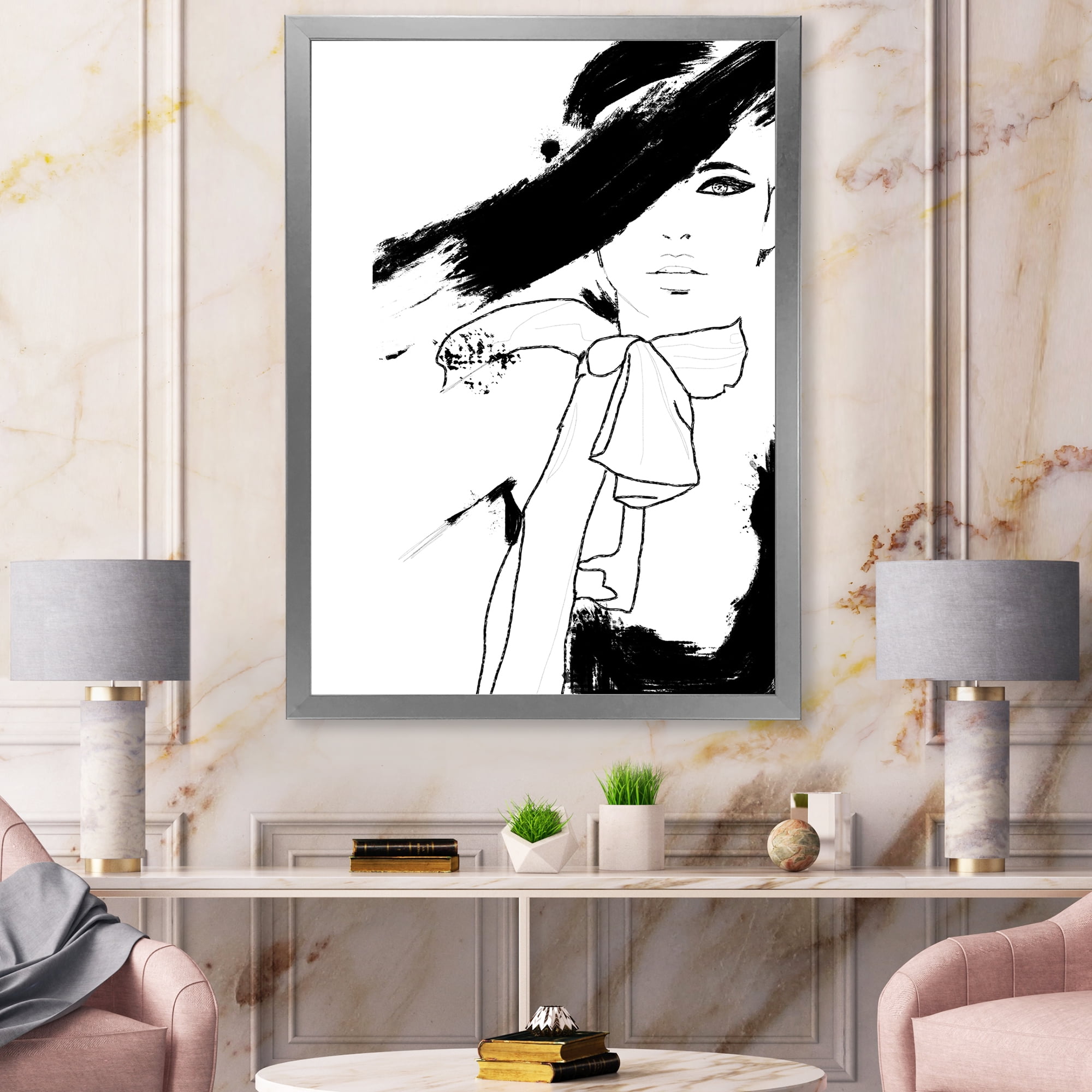Designart 'Beautiful Black and White Model Haute Couture Fashion Woman I' Modern Framed Art Print