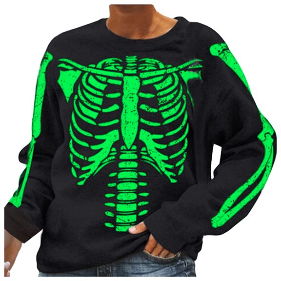 Certgust Women Sweatshirt Under $10 Womens Halloween Skeleton Crewneck Long Sleeve Pullover Sweatshirt with Loose Fit for Casual Wear